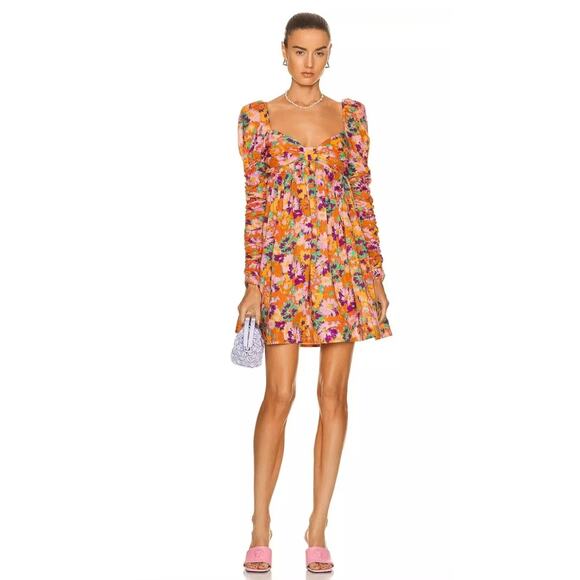 Zimmermann Violet Twist Front Mini Dress Mustard Multi Floral Orange Sz 4 - Picture 7 of 16